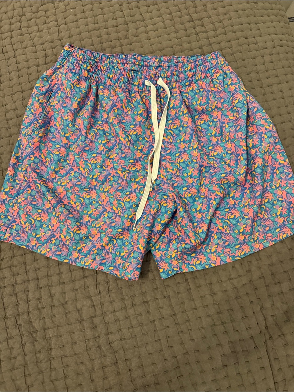 chubbies Blue Floral Swim Hybrids with Pink & Yellow Accents